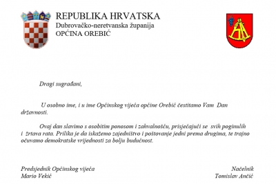 Čestitka Općine Orebić povodom Dana državnosti